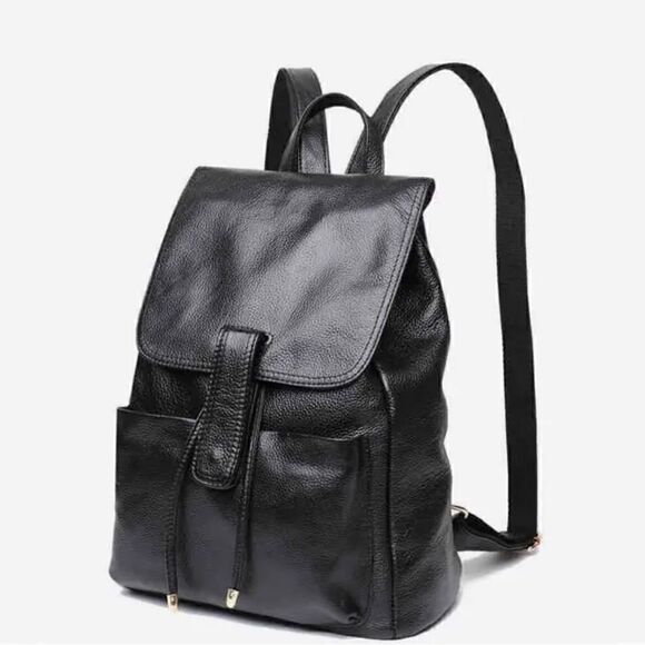BACKPACK BLACK PEBBLE LEATHER SCHOOL WORK OFFICE TRAVEL main image 4